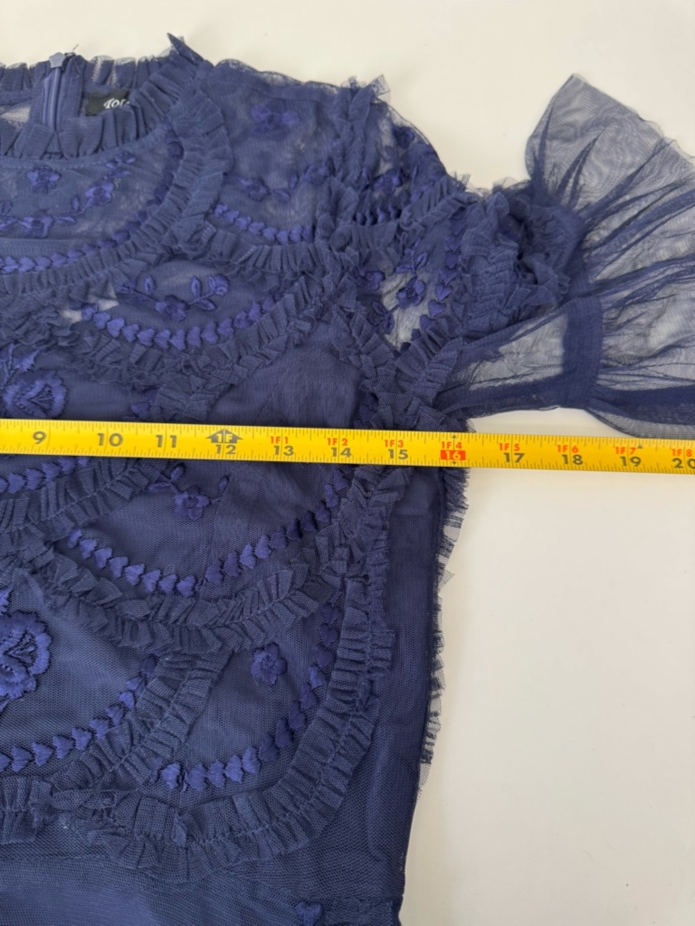 Tolani Shantel Embroidered Mesh Midi Dress Navy Women's Petite XS NWT - Picture 7 of 8